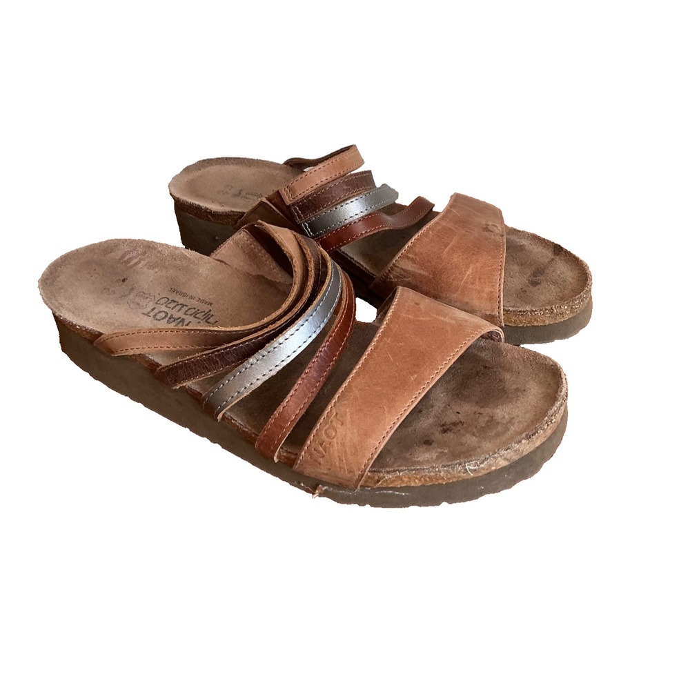 Naot Peyton Wedge Heel Sandals Womens 40 EU 9 US Brown Leather Orthotic Shoes